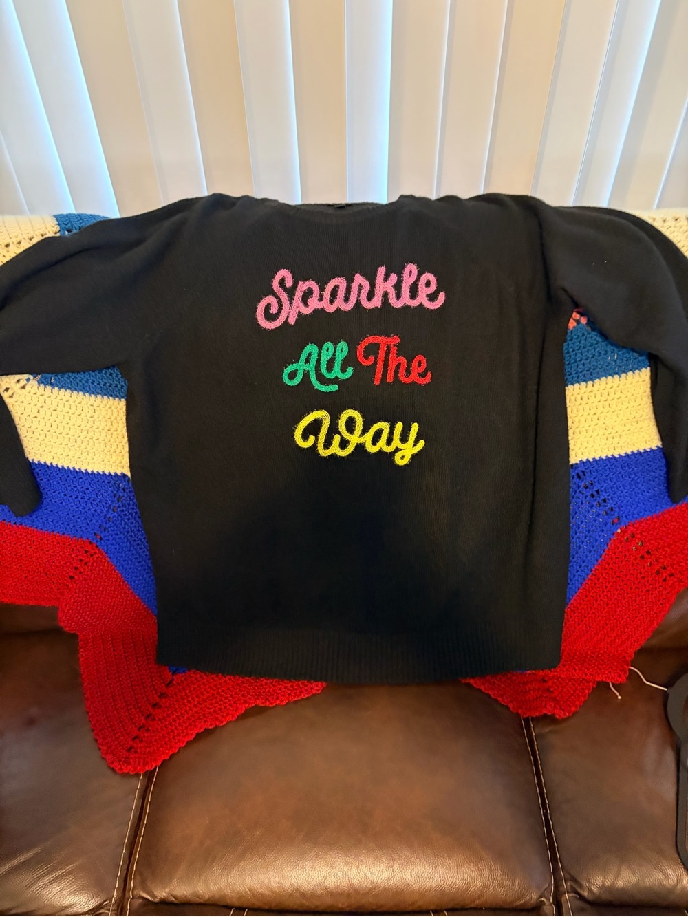torrid Black Sweater with Pink, Green, Red & Yellow Embroidery